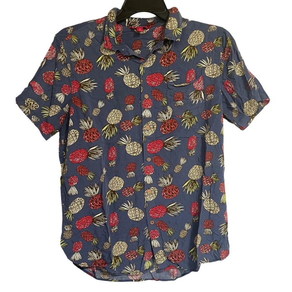 Unionbay Mens Pineapple Print Hawaiian Shirt Size Medium Rayon Resort Wear